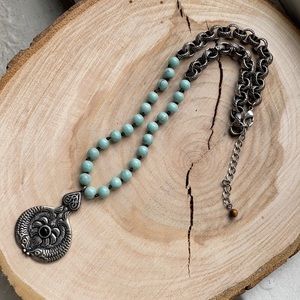 Boho Beaded Silver Necklace